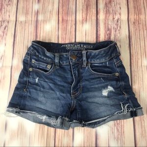AE Super Stretch Distressed Denim Shorts